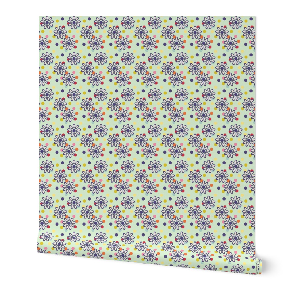 Hippie daisies and dots on pale green