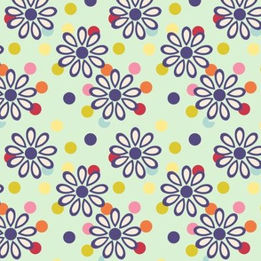 Hippie daisies and dots on pale green