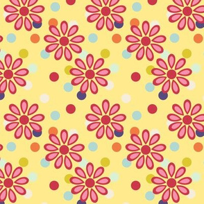 Hippie daisies and dots on yellow