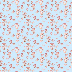 Forest Floor in Pale Peach on Baby Blue