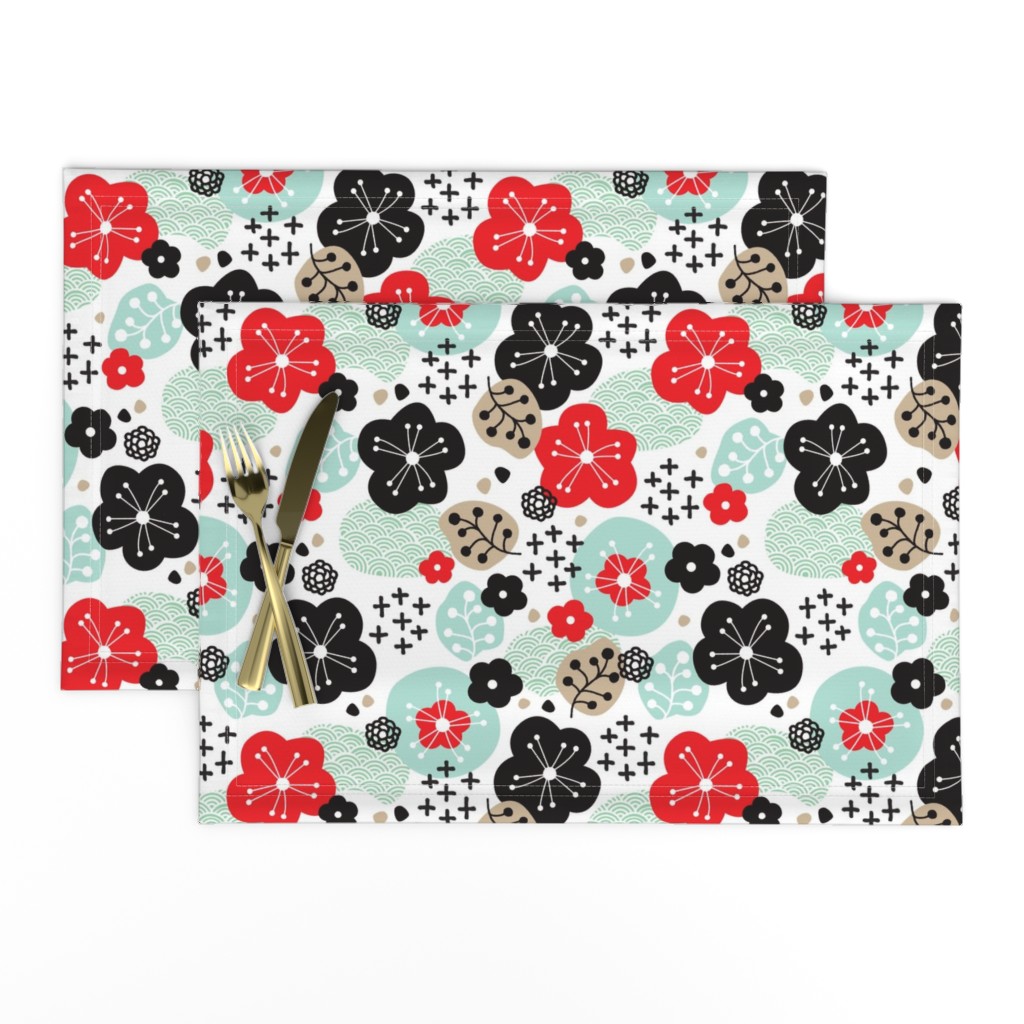 Japan cherry blossom flowers for print mint red