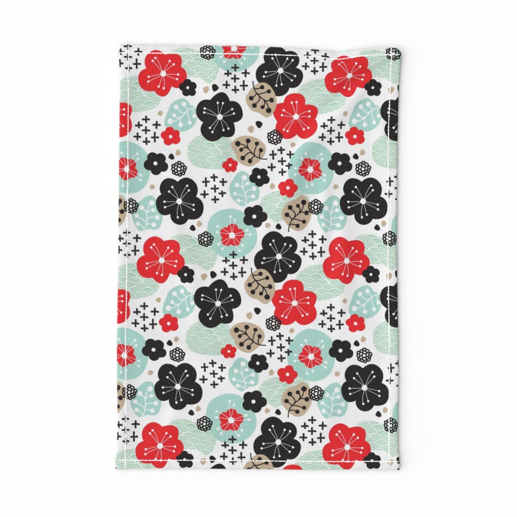 Japan cherry blossom flowers for print mint red