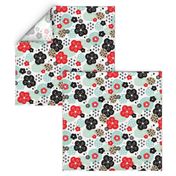 Japan cherry blossom flowers for print mint red