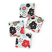 Japan cherry blossom flowers for print mint red