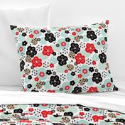 Japan cherry blossom flowers for print mint red