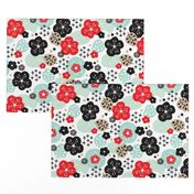 Japan cherry blossom flowers for print mint red