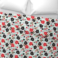 Japan cherry blossom flowers for print mint red