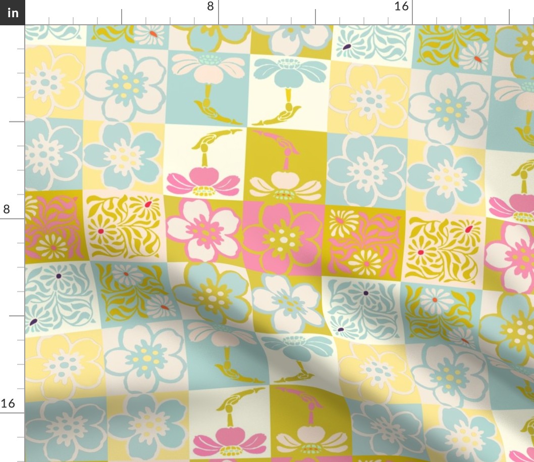 Spring Floral Patchwork Cheater Quilt