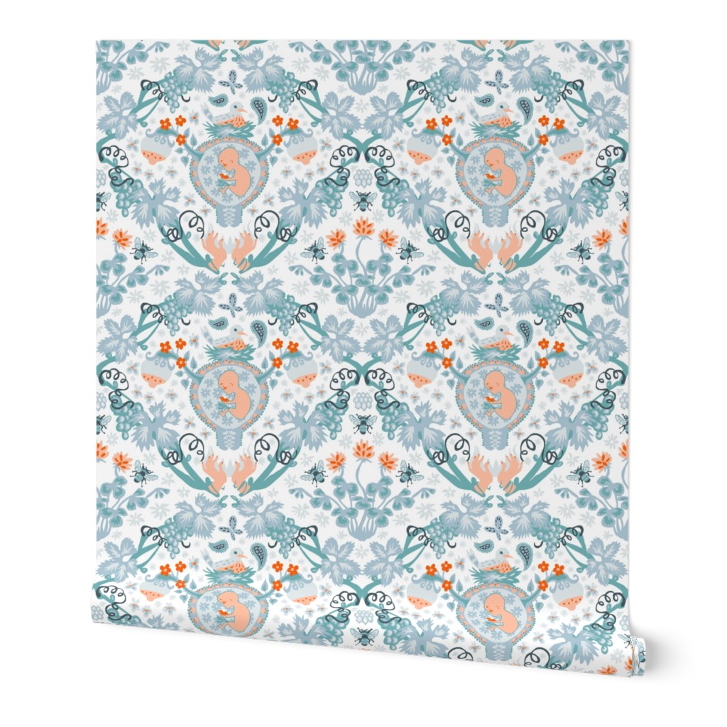  Fertility Damask, orange and teal