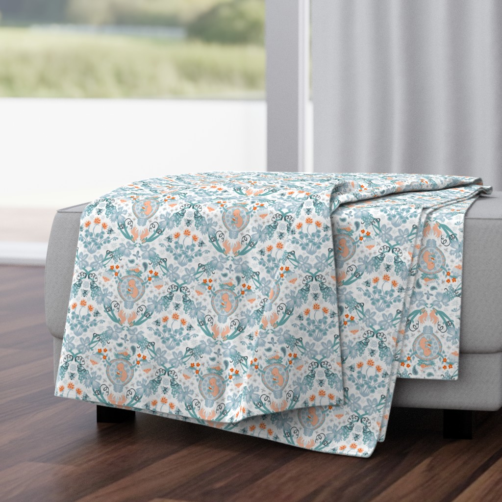  Fertility Damask, orange and teal