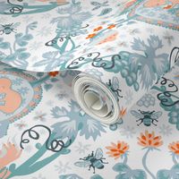  Fertility Damask, orange and teal