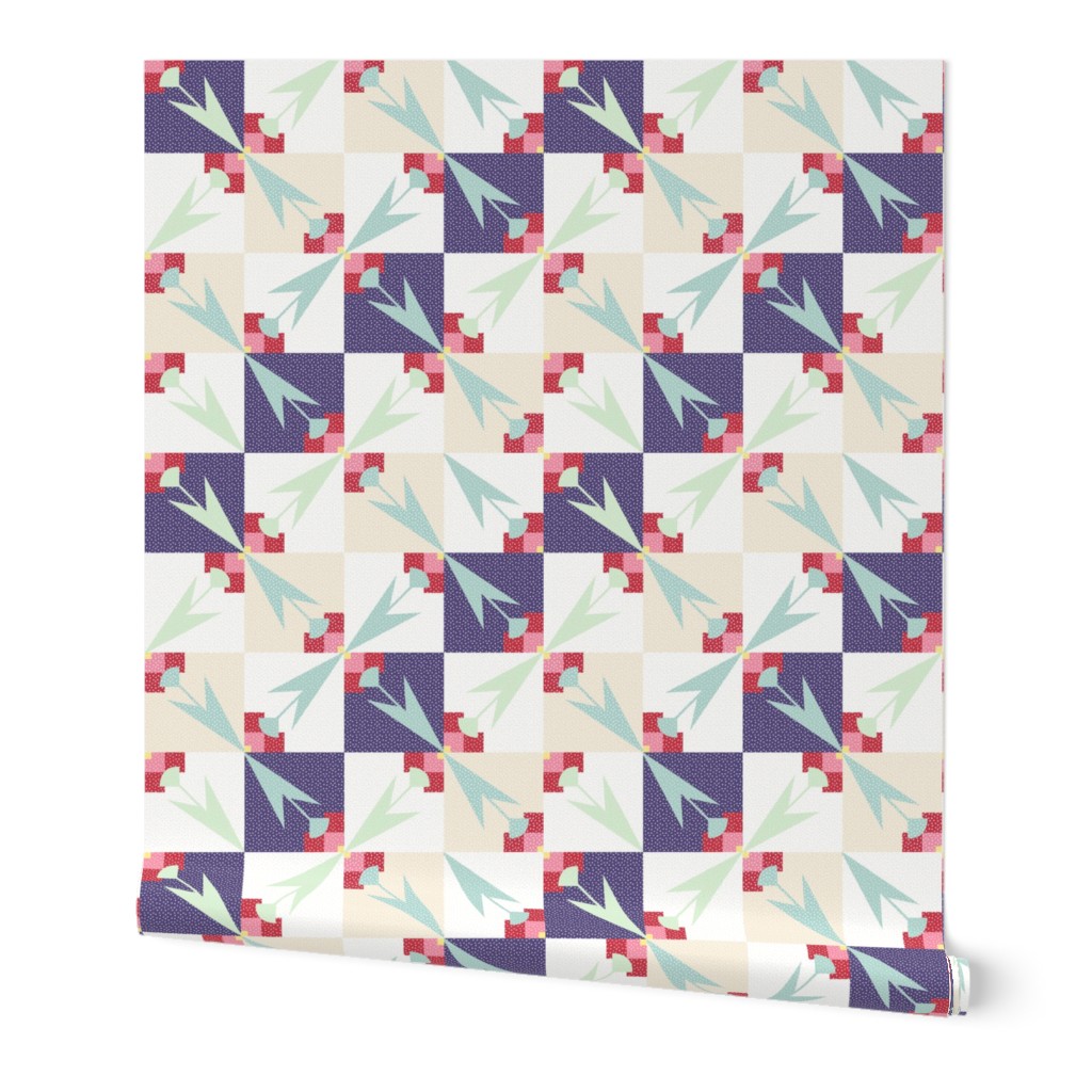 Spring Tulips Cheater Quilt Blocks 18 inch repeat