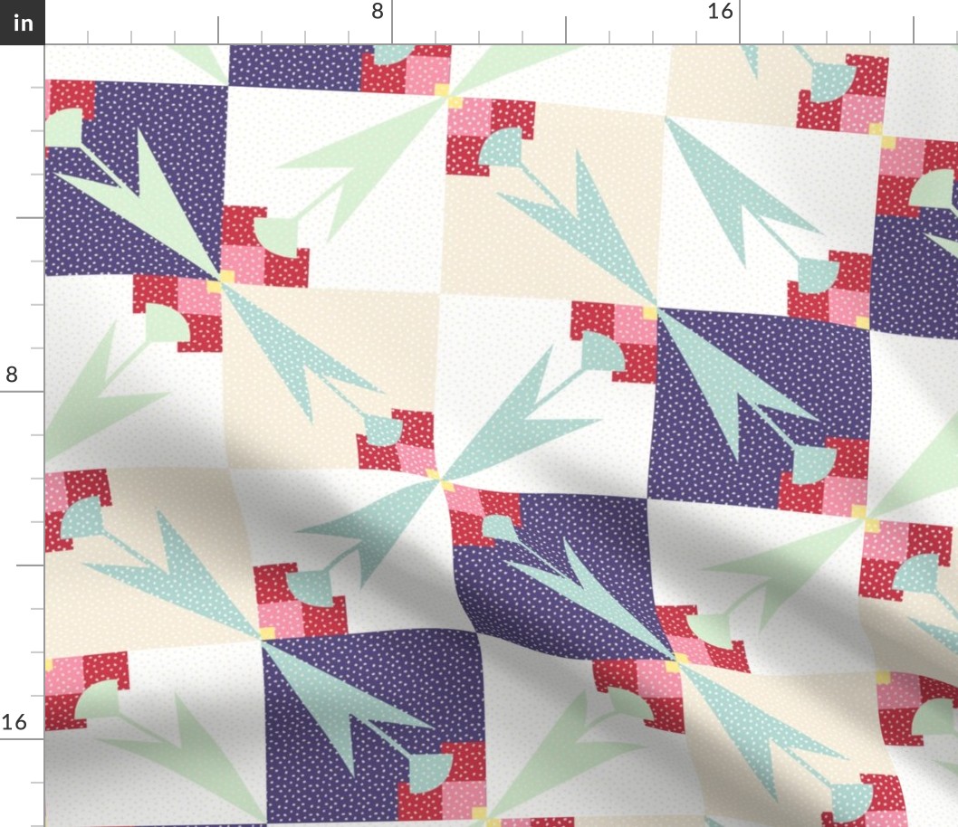 Spring Tulips Cheater Quilt Blocks 18 inch repeat