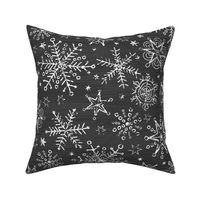 Chalk snowflakes on blackboard