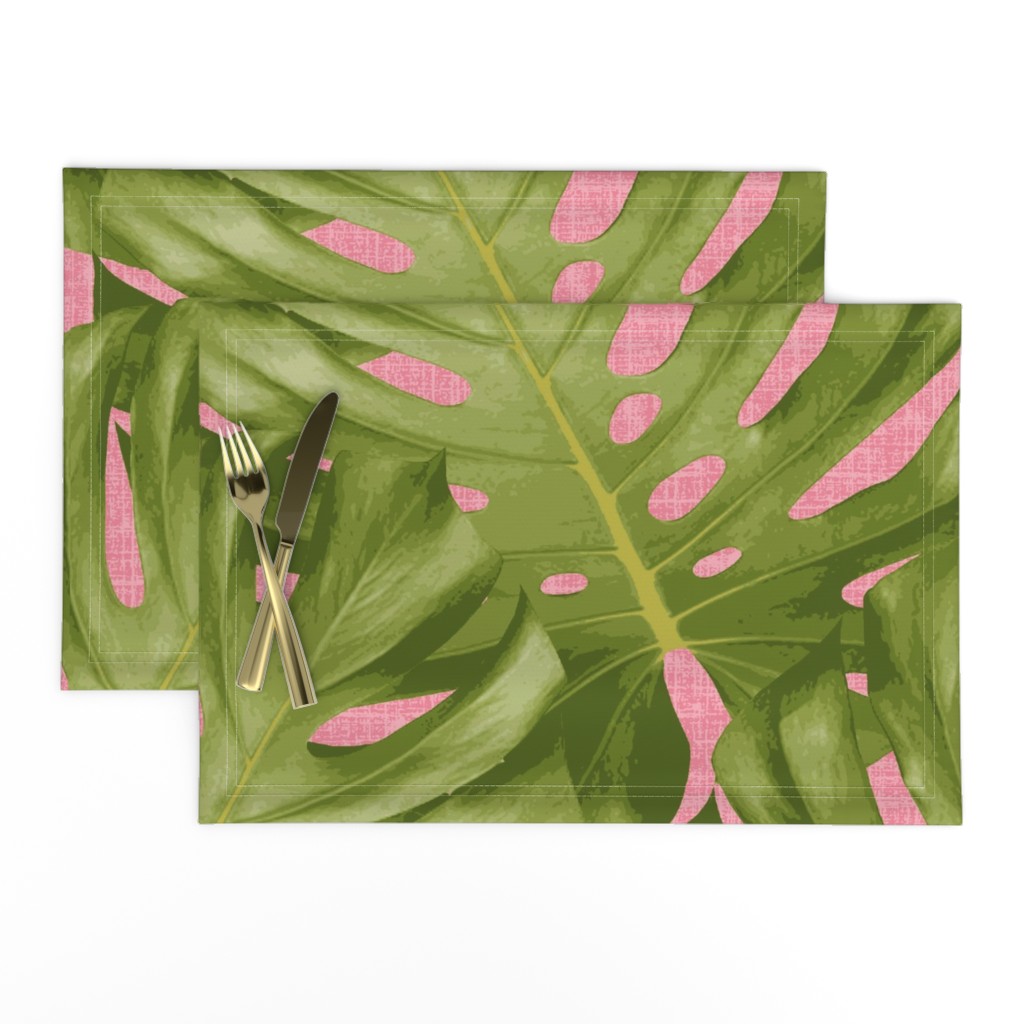 Monstera Leaf Pink and Green