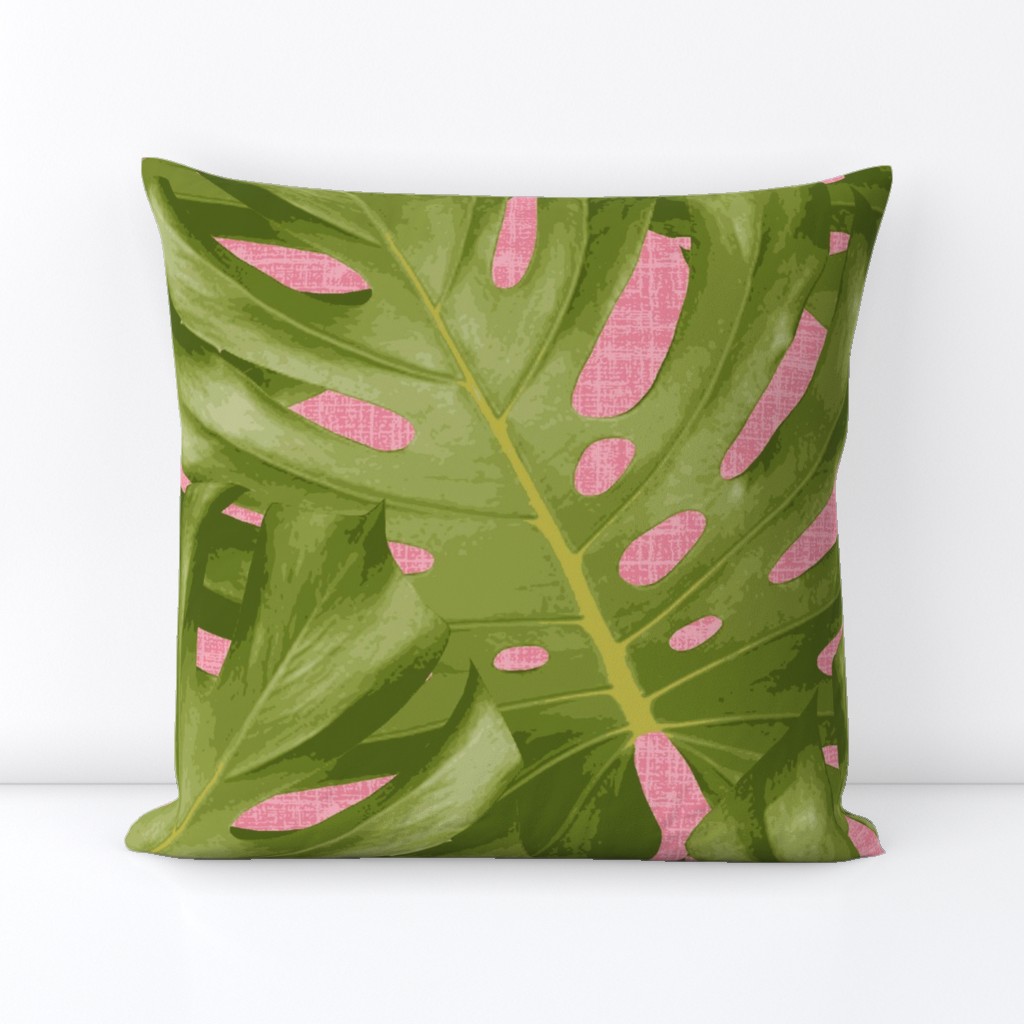 Monstera Leaf Pink and Green