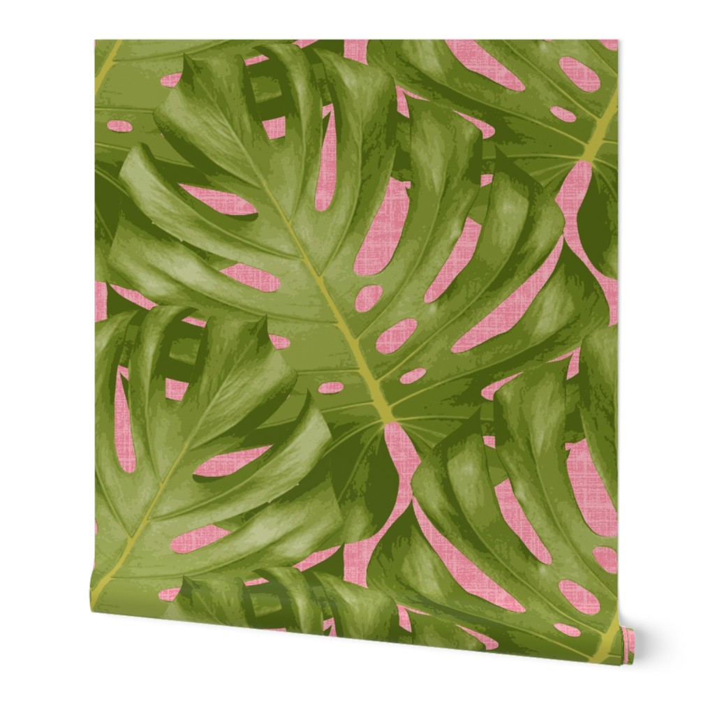 Monstera Leaf Pink and Green