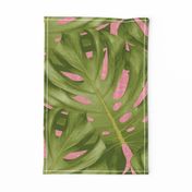 Monstera Leaf Pink and Green