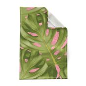 Monstera Leaf Pink and Green