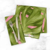 Monstera Leaf Pink and Green