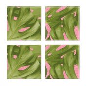 Monstera Leaf Pink and Green