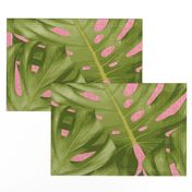 Monstera Leaf Pink and Green