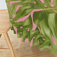 Monstera Leaf Pink and Green