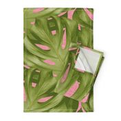 Monstera Leaf Pink and Green