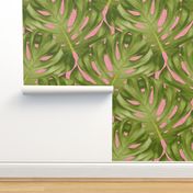 Monstera Leaf Pink and Green