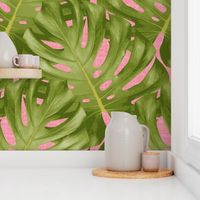 Monstera Leaf Pink and Green