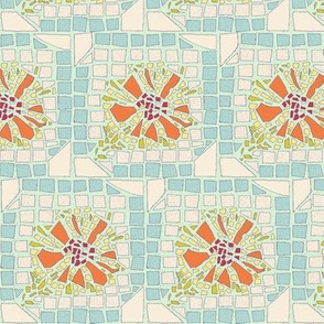 FLORAL MOSAIC blue and orange