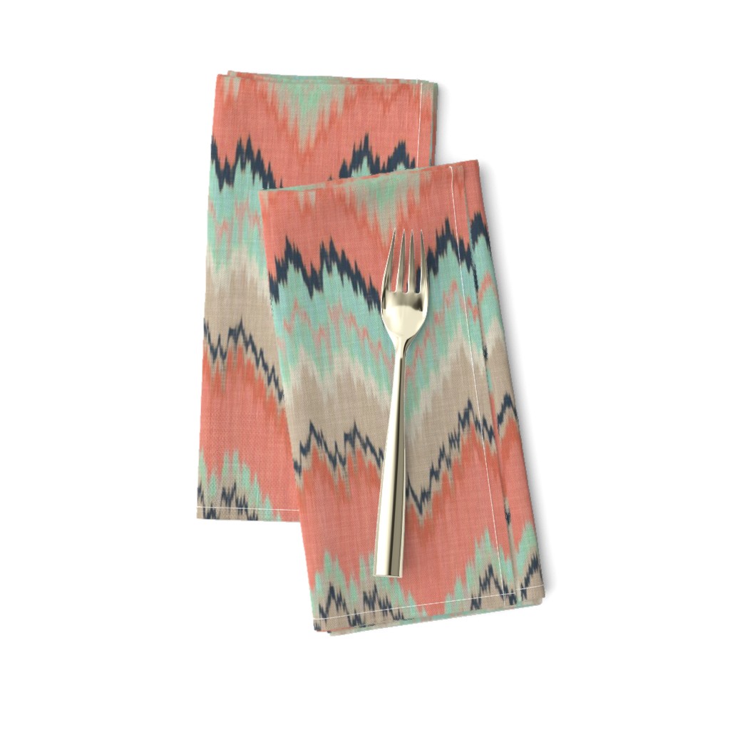 Coral, Mint and Navy Ikat Chevron