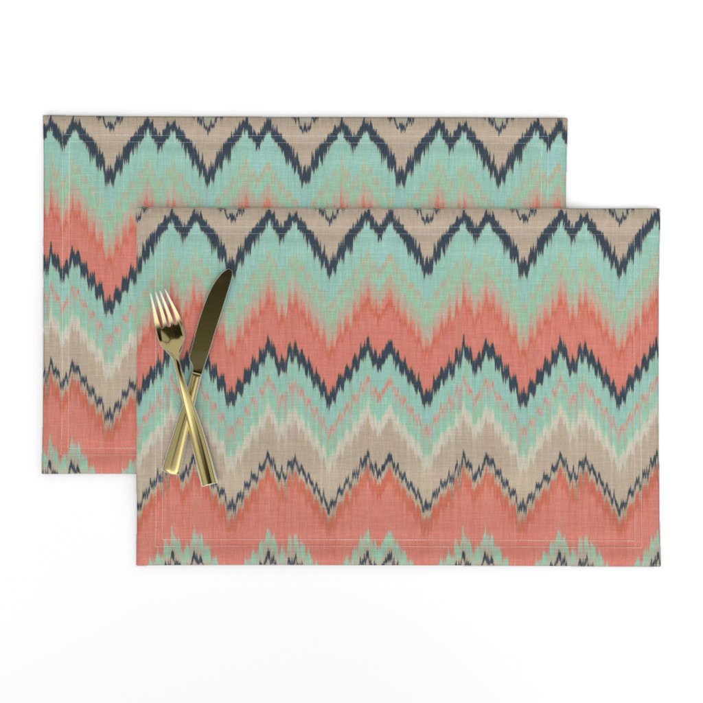 Coral, Mint and Navy Ikat Chevron