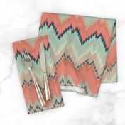 Coral, Mint and Navy Ikat Chevron