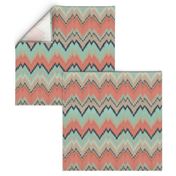 Coral, Mint and Navy Ikat Chevron