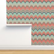 Coral, Mint and Navy Ikat Chevron