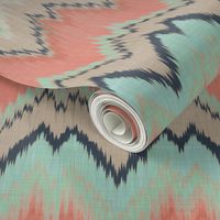 Coral, Mint and Navy Ikat Chevron