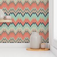 Coral, Mint and Navy Ikat Chevron