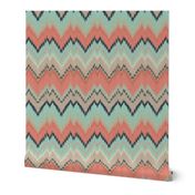 Coral, Mint and Navy Ikat Chevron