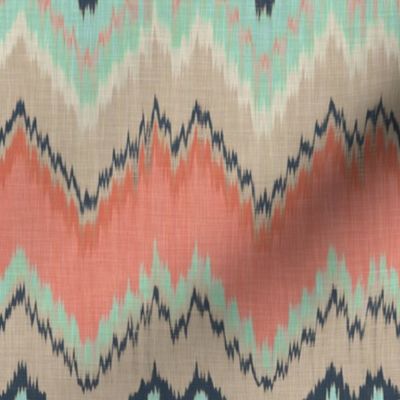 Coral, Mint and Navy Ikat Chevron