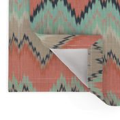 Coral, Mint and Navy Ikat Chevron