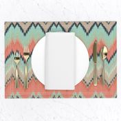 Coral, Mint and Navy Ikat Chevron