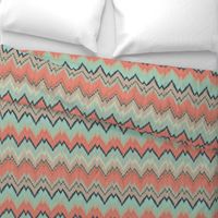 Coral, Mint and Navy Ikat Chevron