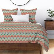 Coral, Mint and Navy Ikat Chevron