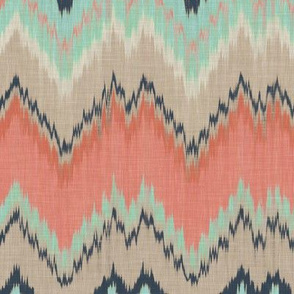 Coral, Mint and Navy Ikat Chevron