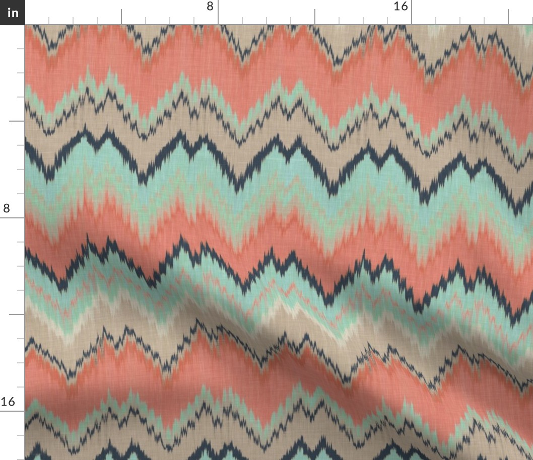 Coral, Mint and Navy Ikat Chevron