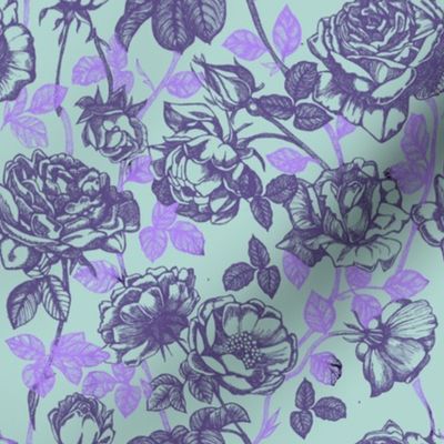 Toile de Jouy roses_violet_and_aqua