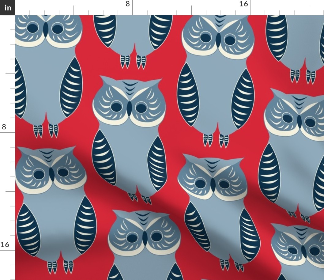 Blue Owls on Red