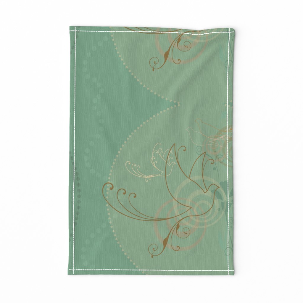 Swirl Birds Vintage Aqua 