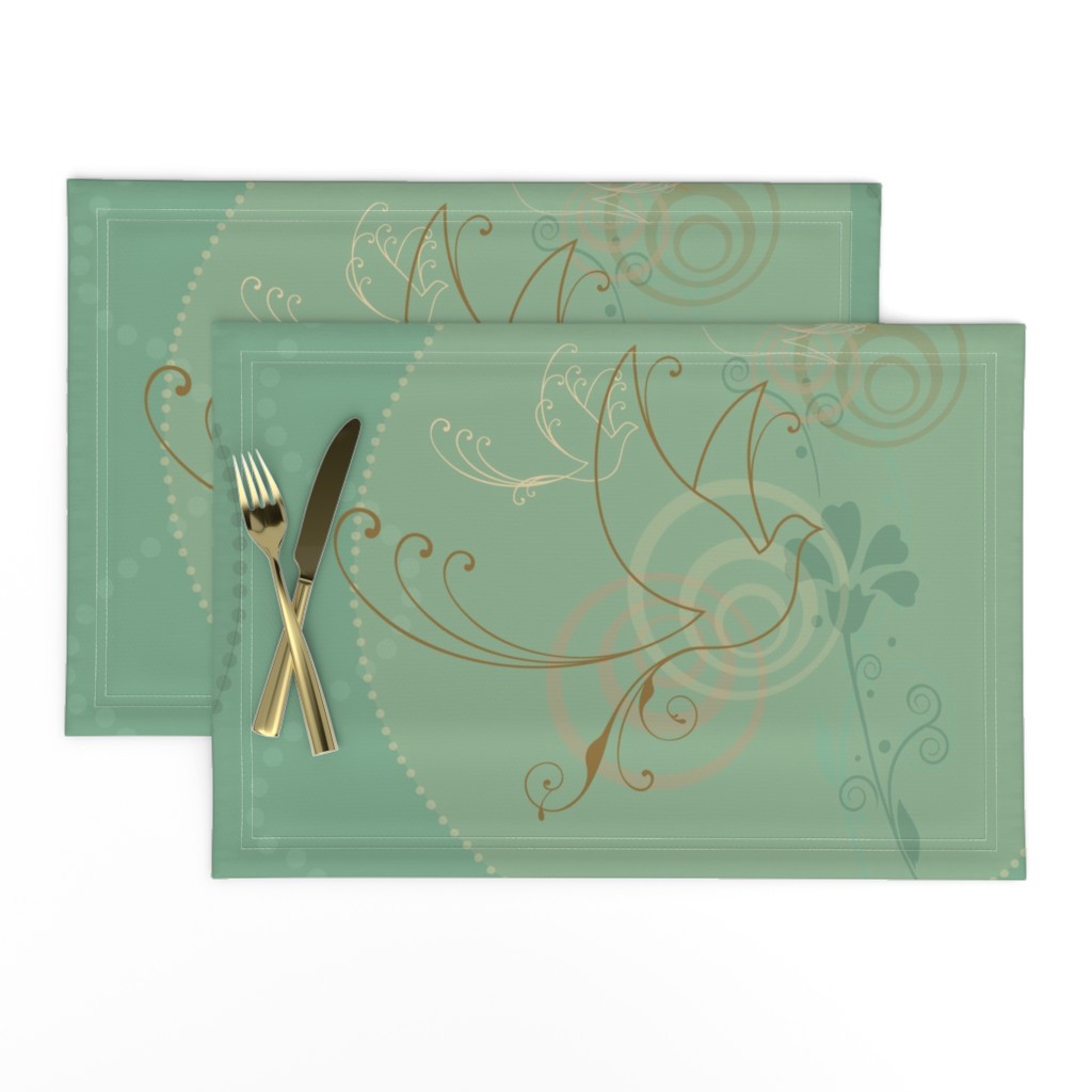 Swirl Birds Vintage Aqua 